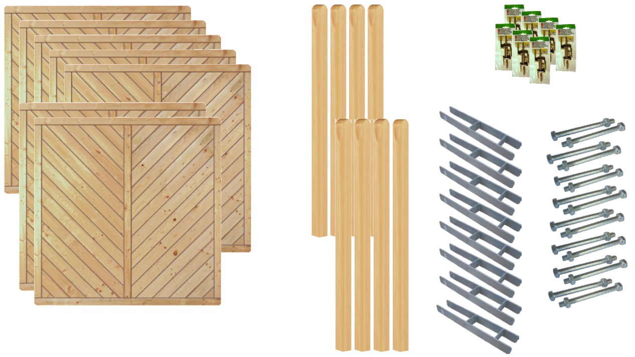 Zaunbundle CHICAGO 5 (Classic diagonal) 13,32x1,80 m Sichtschutz-Komplettset