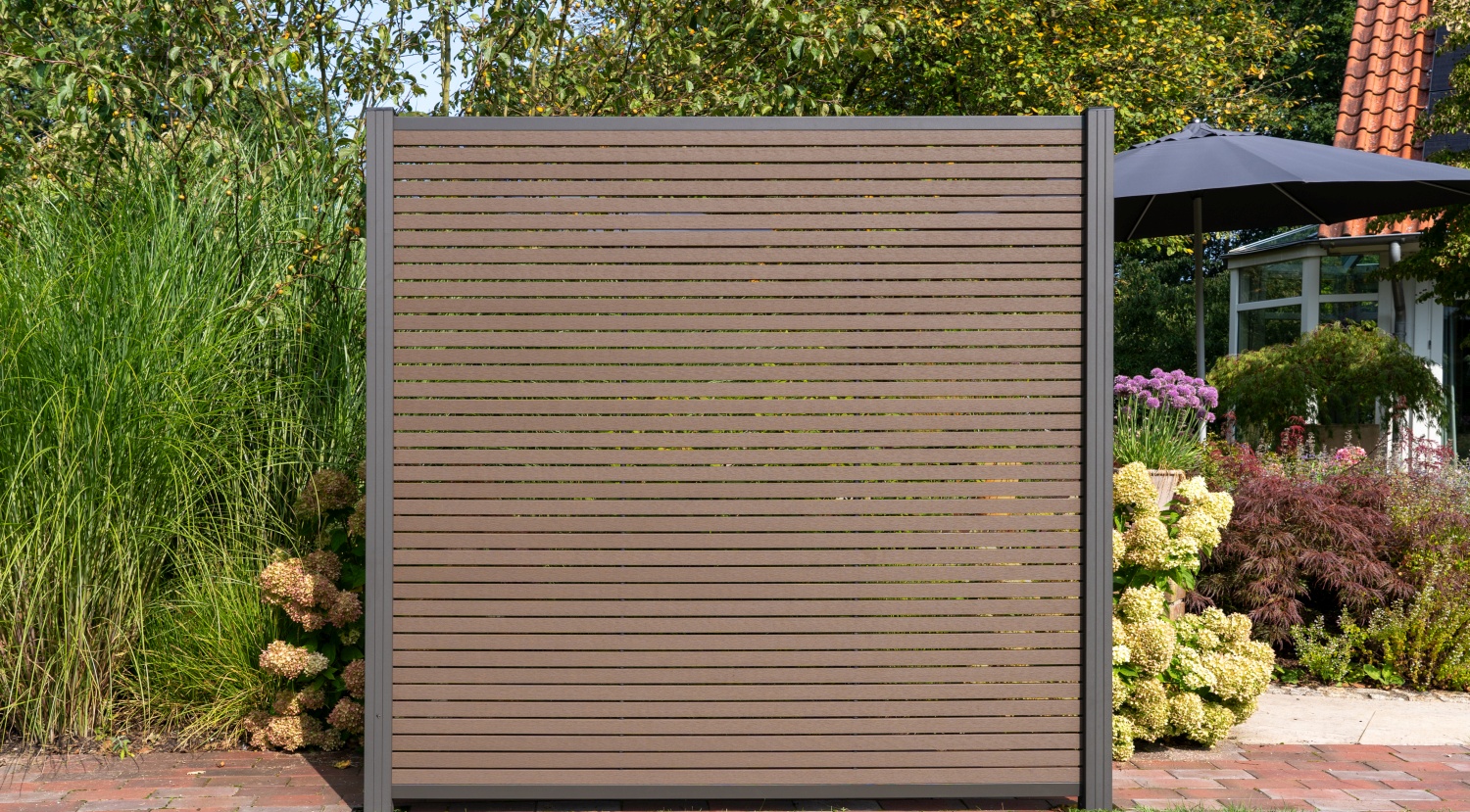 HÖRVIG BPC-Steckzaun-Set 180x180 cm schokobraun inkl. Abschlussleisten Alu anthrazit