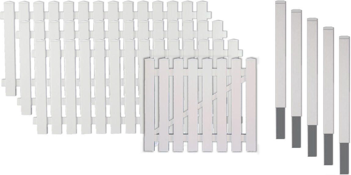 Zaunbundle LEXINGTON 1 (Lightline) 6,85x0,80 m weiß Kunststoff Lattenzaun-Set mit Tor