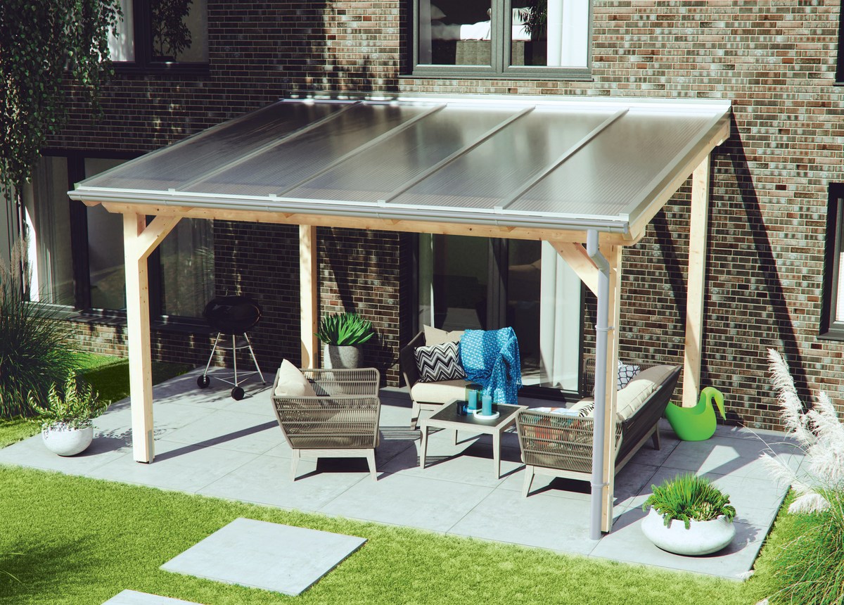 KATTO Terrassendach-Bausatz aus Leimholz mit Stegplatten KATTO Terrassendach-Bausatz aus Leimholz mit Stegplatten