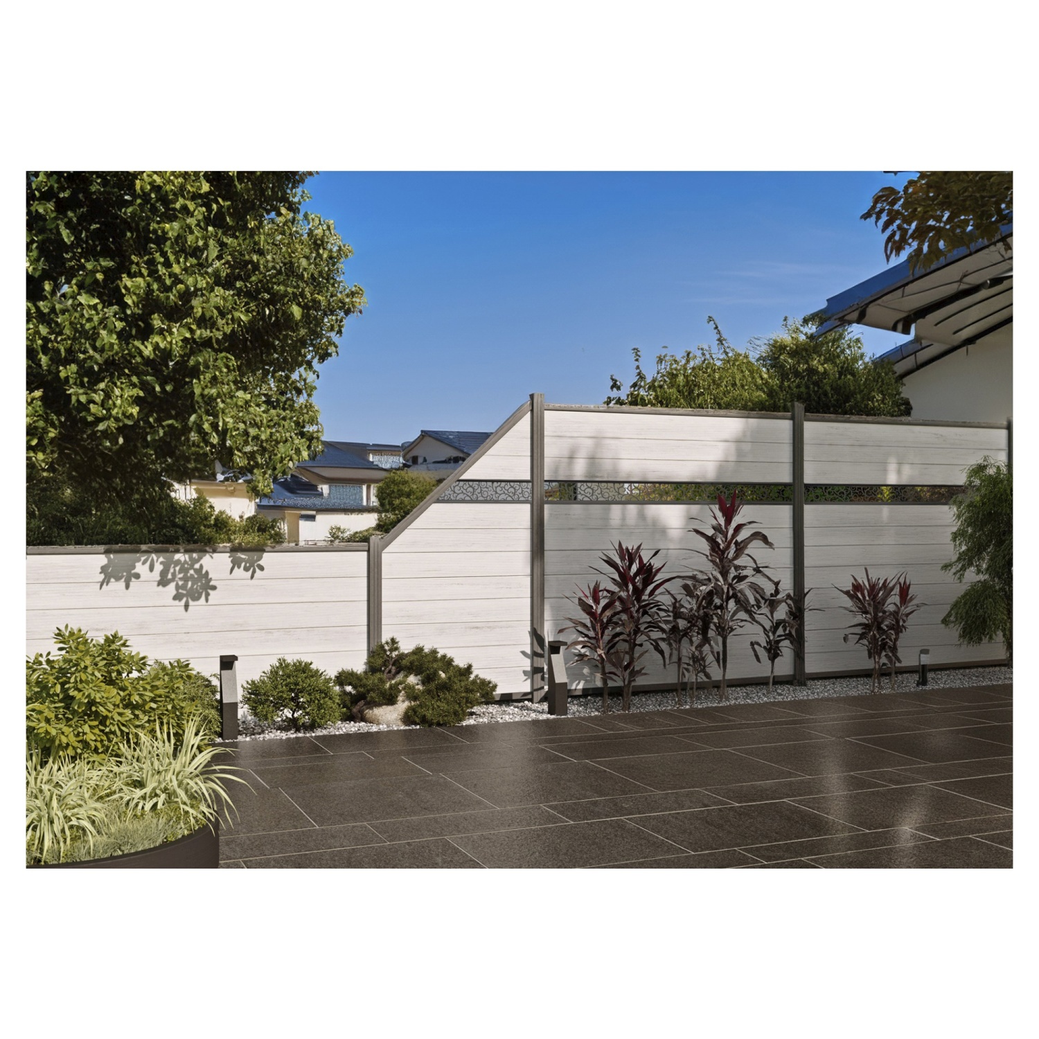 ELSKOP Steckzaun-Set für ein WPC-Zaunfeld 179x176 cm weiß