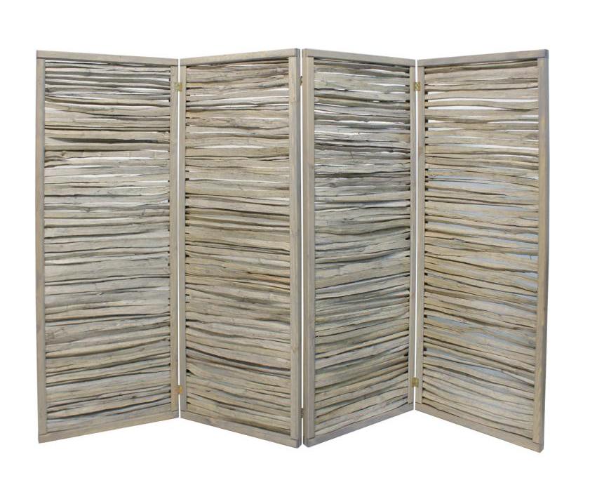 ESMERALDA Paravent 4-teilig, 240 x160 cm, Haselnuss grau lasiert