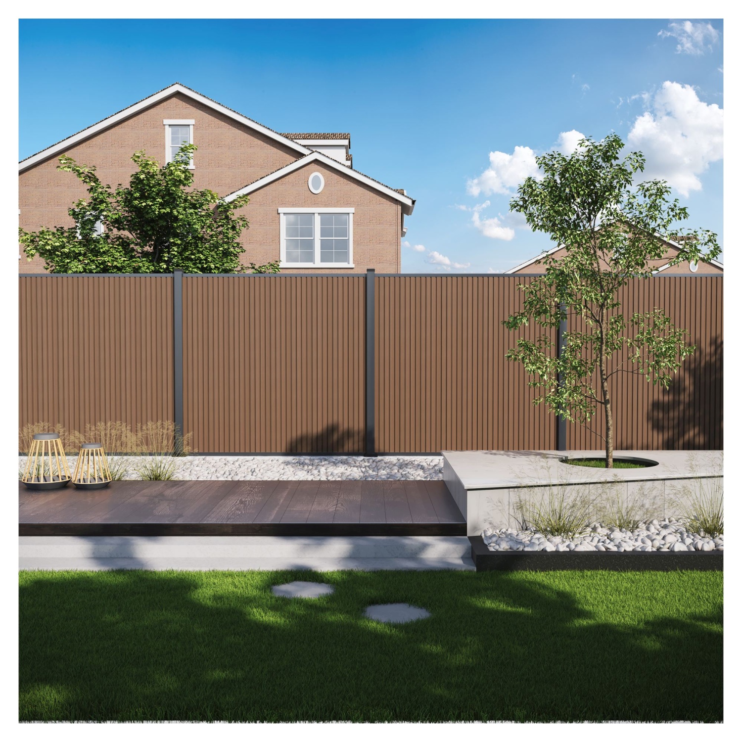 WAREN WPC-Steckzaun-Set 175x180 cm Farbe TEAK