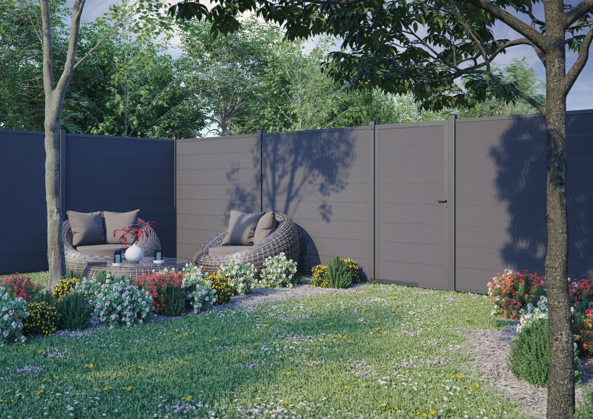 Gotland WPC-Zaunfeld-Set 180x175cm schiefergrau/anthrazit, T&J 