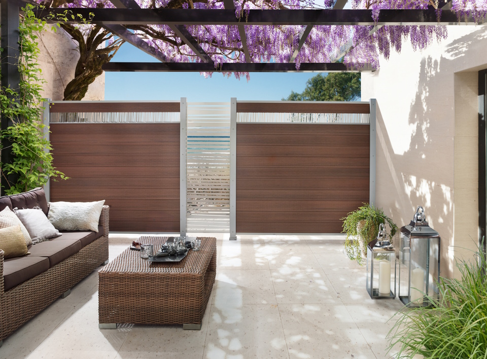 SYSTEM WPC Platinum Zaunfeld-Set 178x184 cm braun / Abschlussleisten anthrazit, von TraumGarten