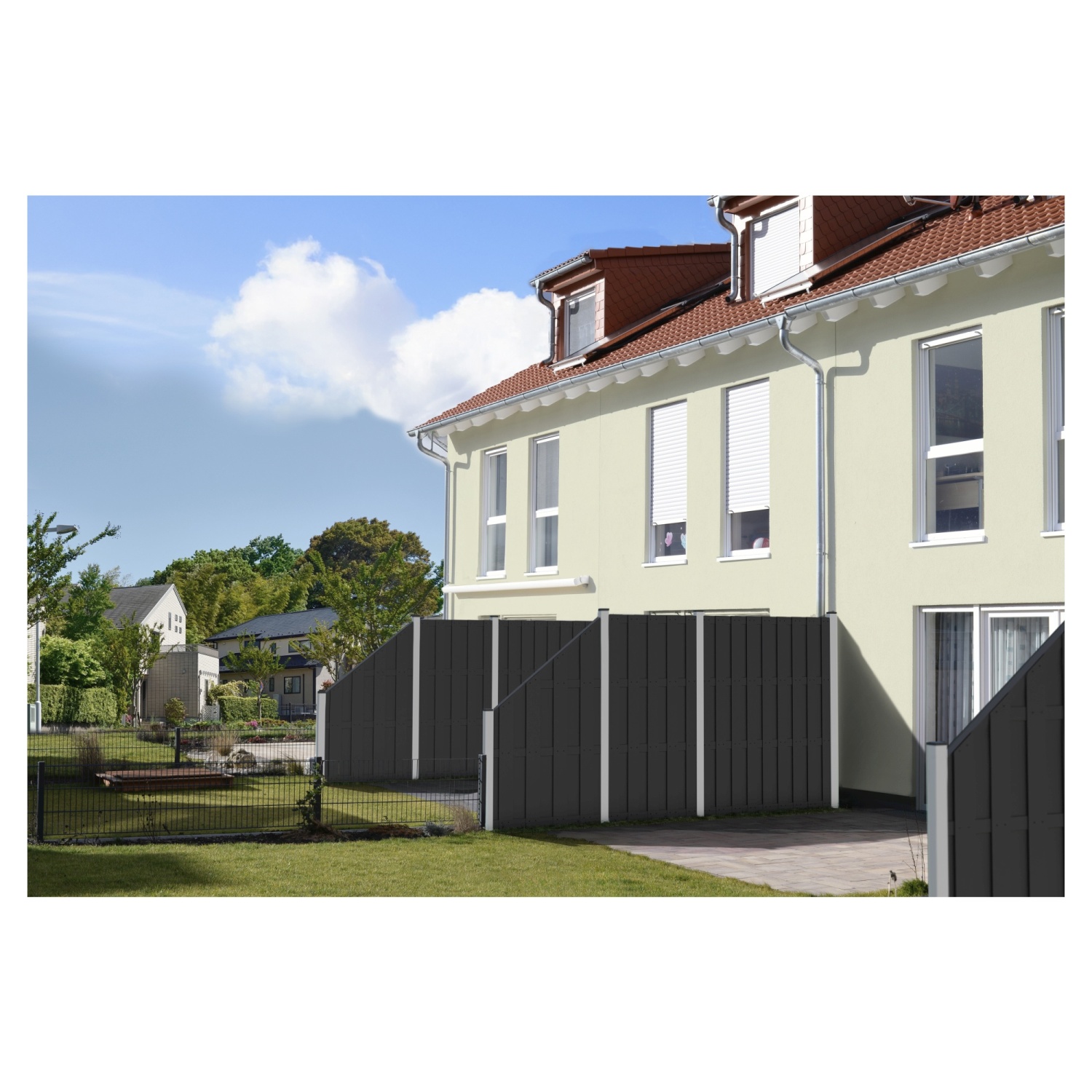 EMDEN WPC-Bretterzaun mit Alu-Querriegeln in Zaunfarbe