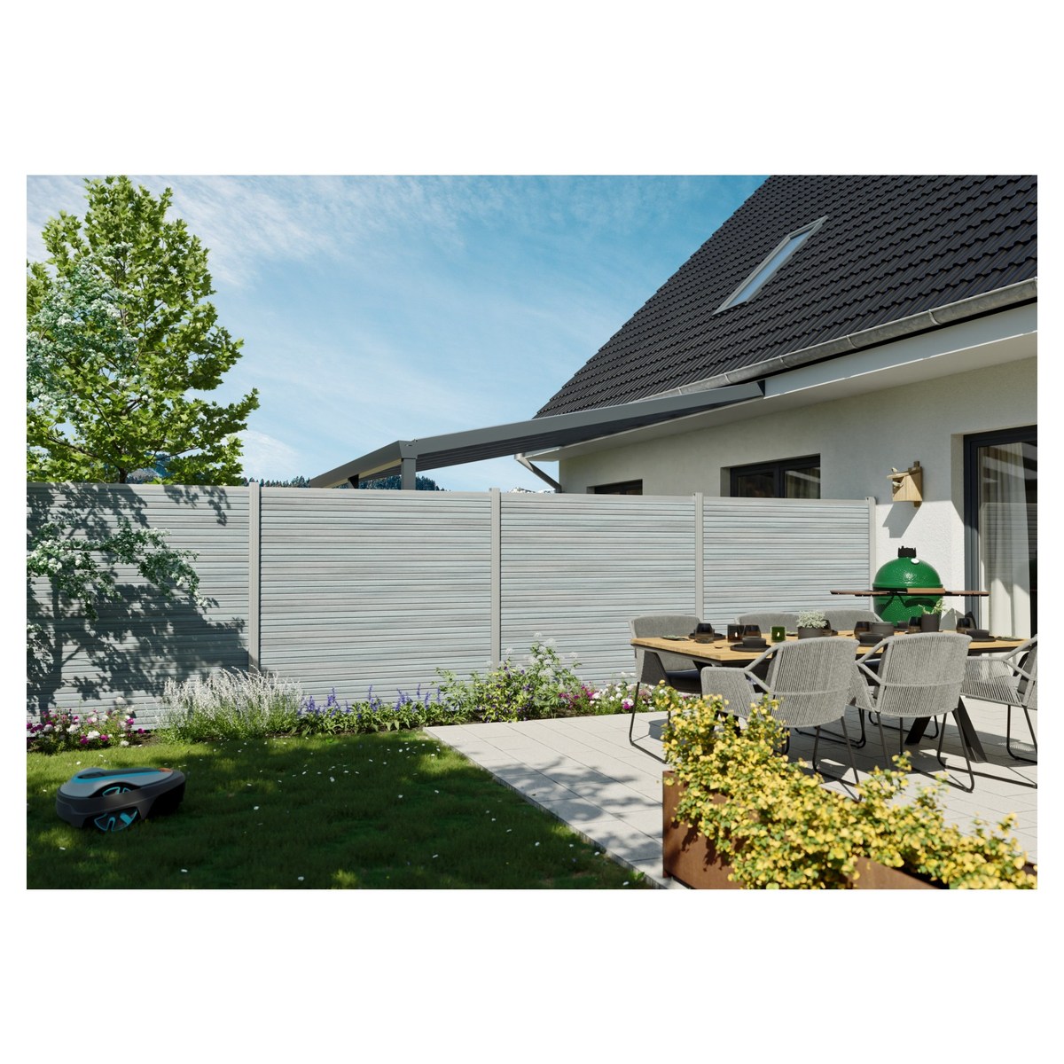 WAREN WPC-Steckzaun-Set 175x180 cm Farbe smoke white