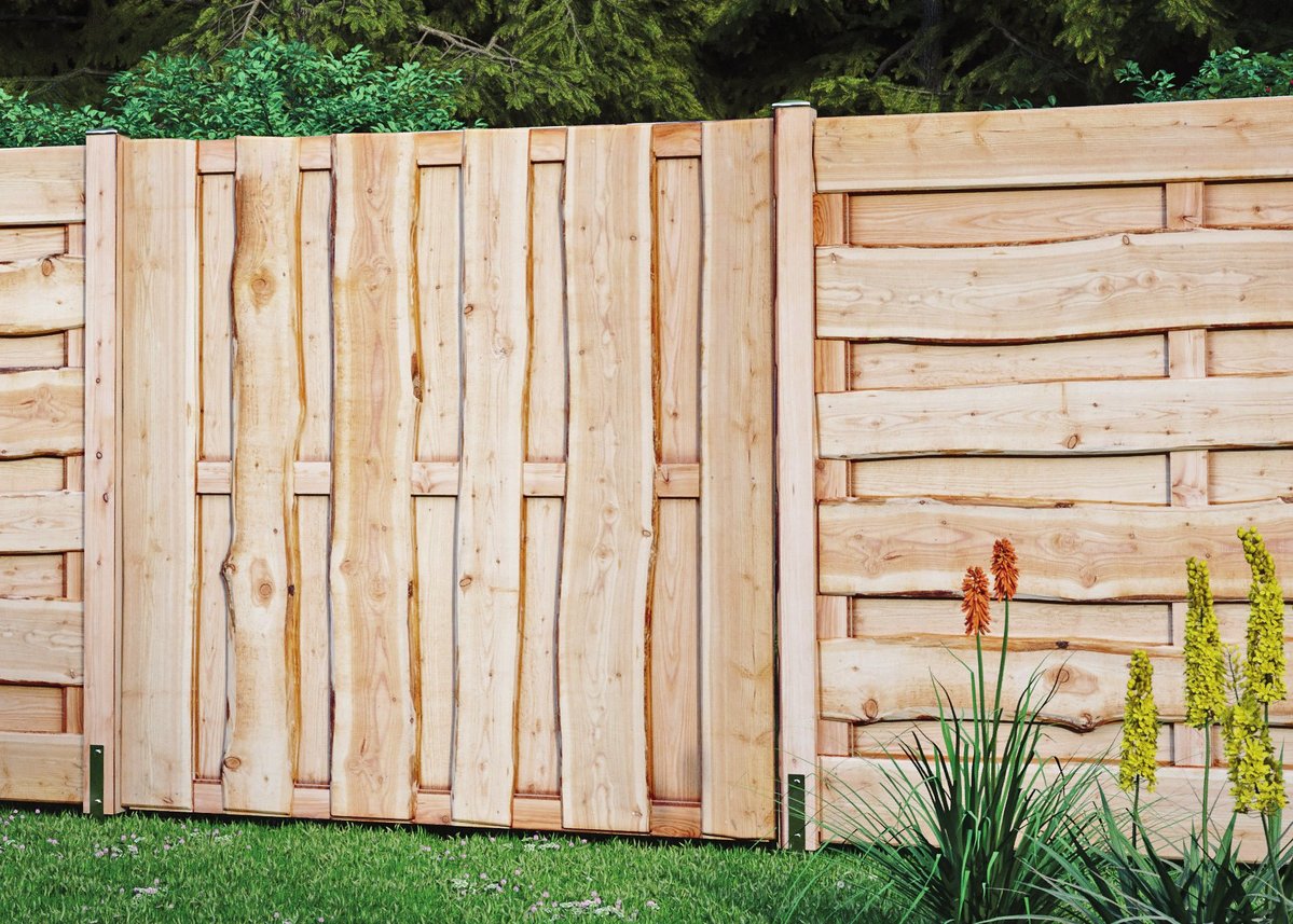 LOLLAND Bretterzaun-Element sägerau 180 x 180 cm drehbar, Lärche roh