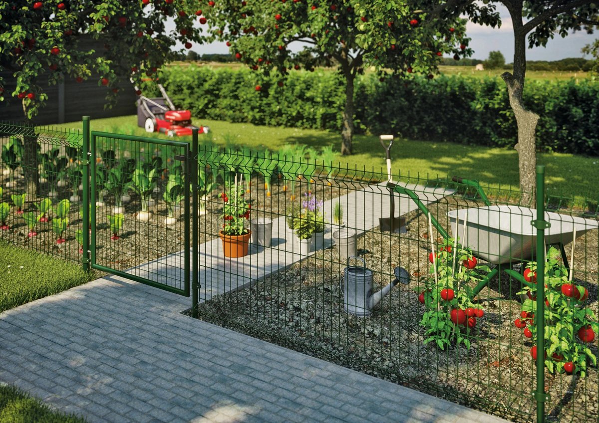 STRONG Gitterzaun-Einzeltor grün (RAL 6005) 125x100 cm mit Pfosten