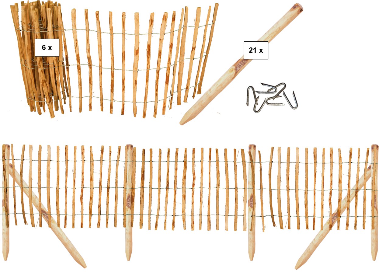 Zaunbundle ROSWELL 4 (Rollo) 30,0x0,9 m Haselnuss-Rollzaun Komplettset