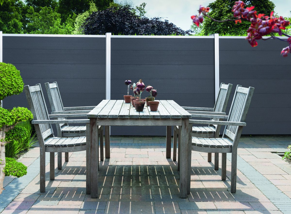 TJÖRN Steckzaun-Set für 1 WPC-Zaunfeld 180x172 cm anthrazit