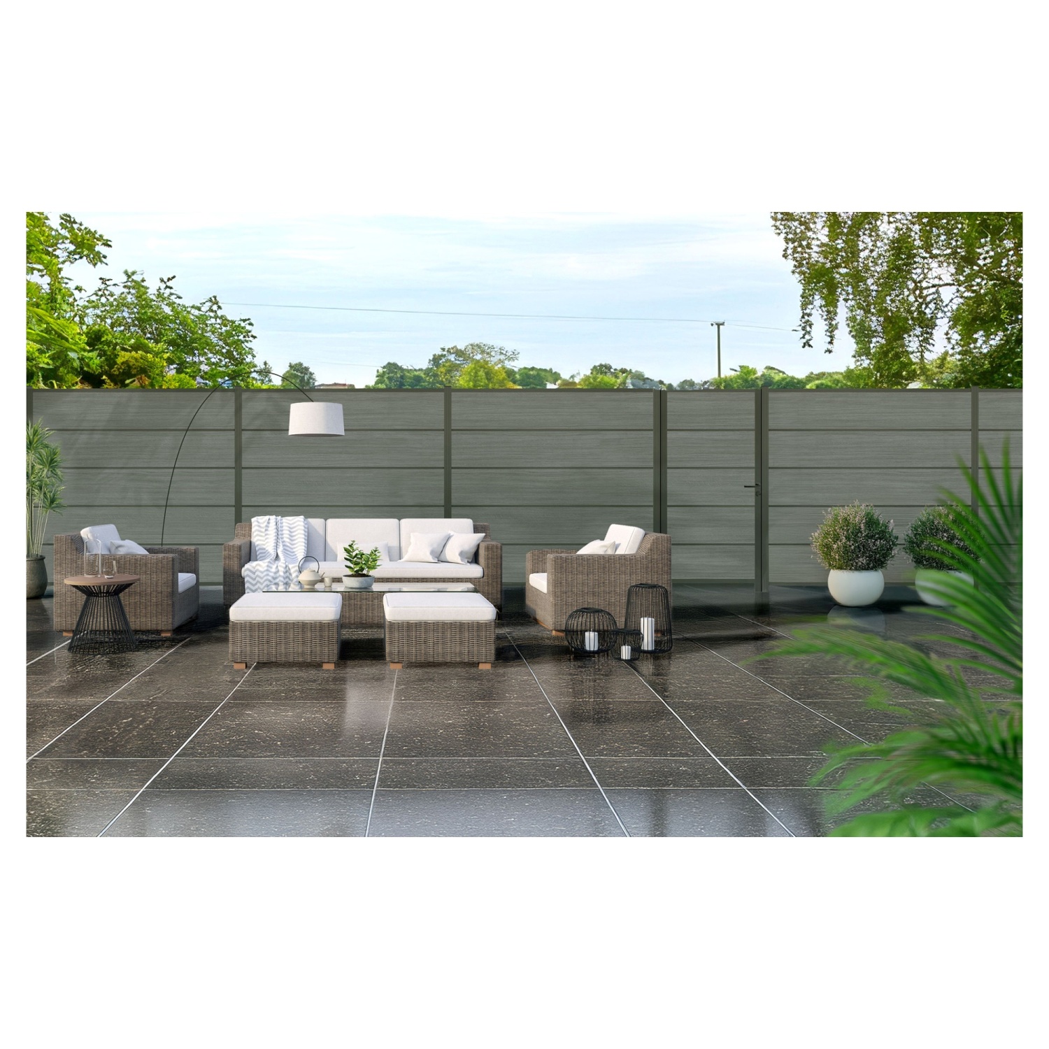 FARÖ-Serie HPL-Steckzaun-Set 179x178 cm Esche grau